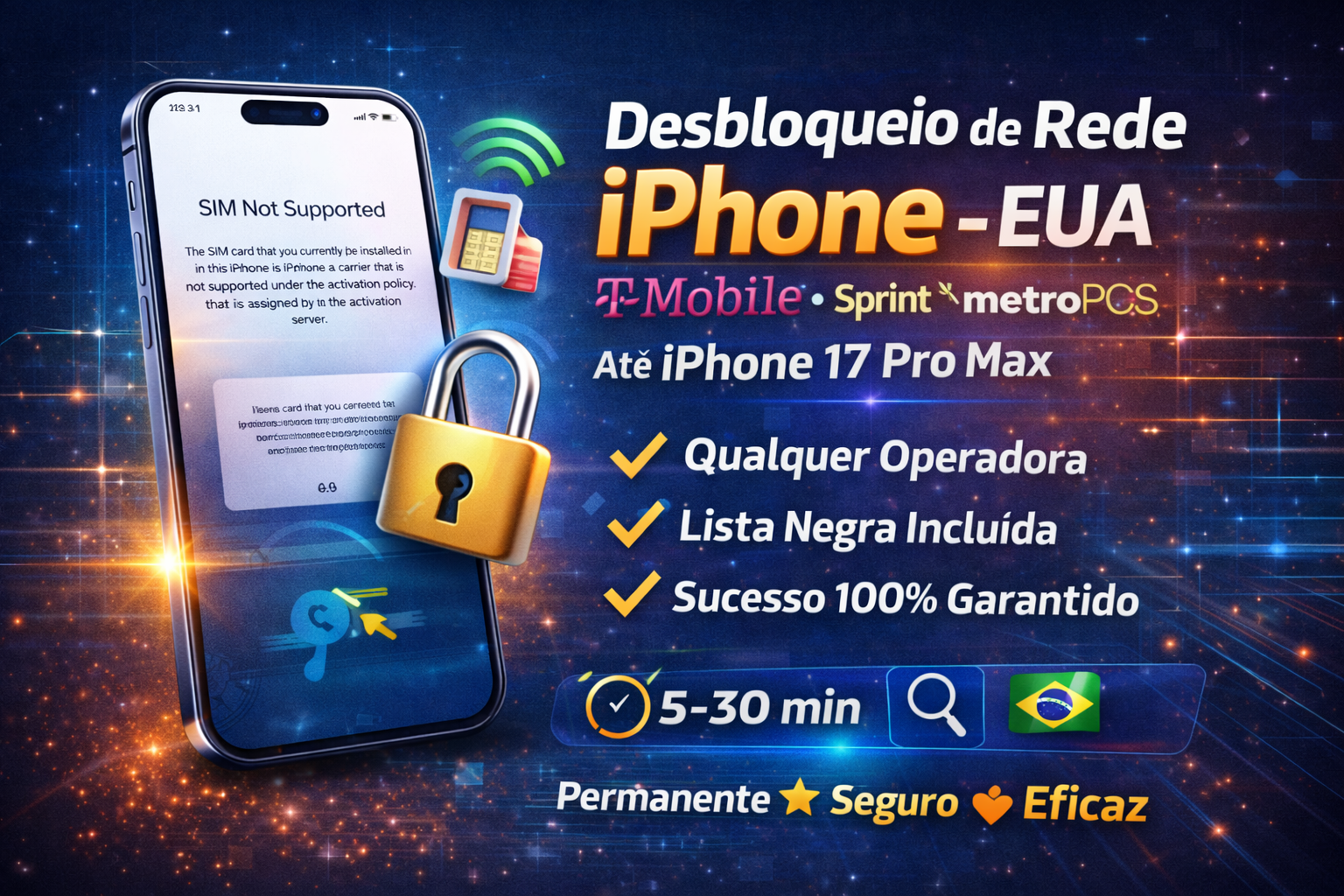 Desbloqueio de rede para iPhones até o iPhone 17 Pro Max (T-Mobile/Sprint/MetroPCS dos EUA) - Todos os modelos até a lista negra. 100% de sucesso garantido. ✅️